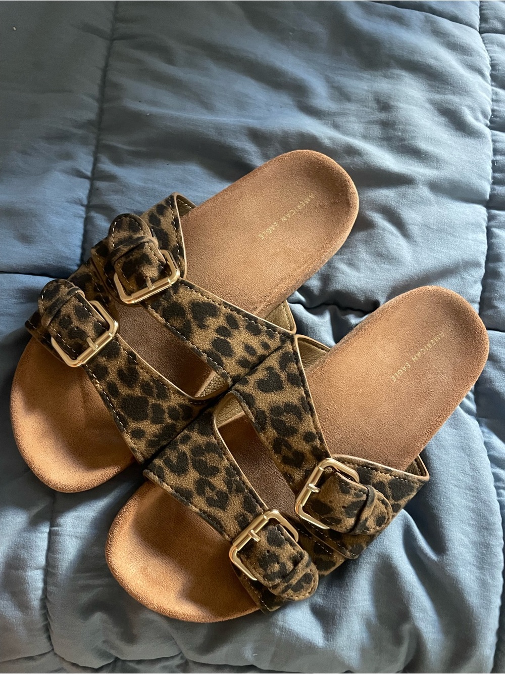 American Eagle Outfitters Leopard Print Buckle Sandals in Brown/Tan